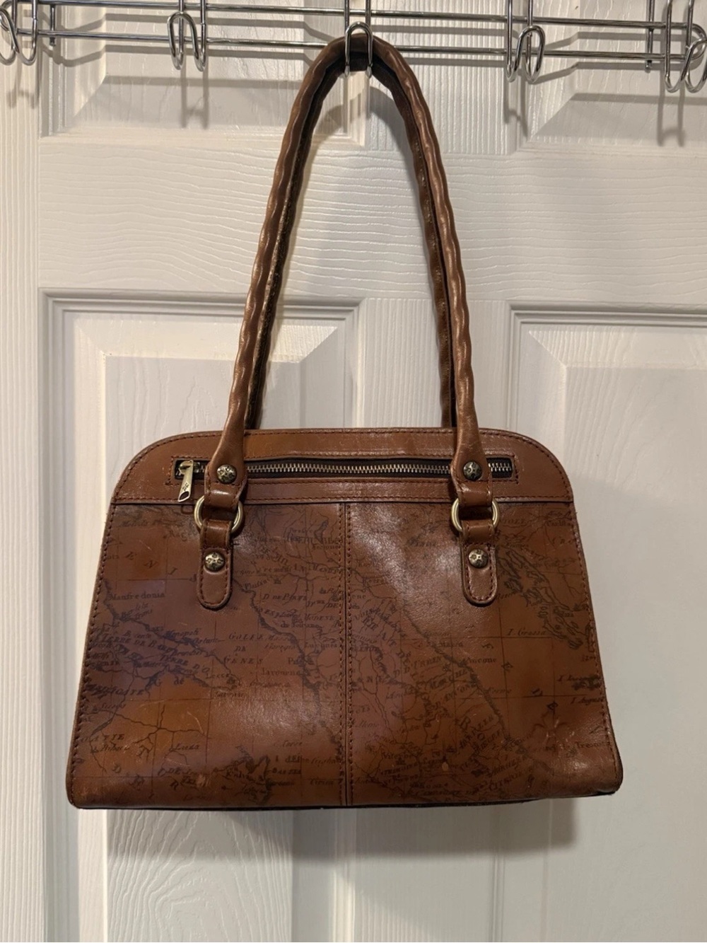 Patricia Nash Brown Map-Print Leather Handbag